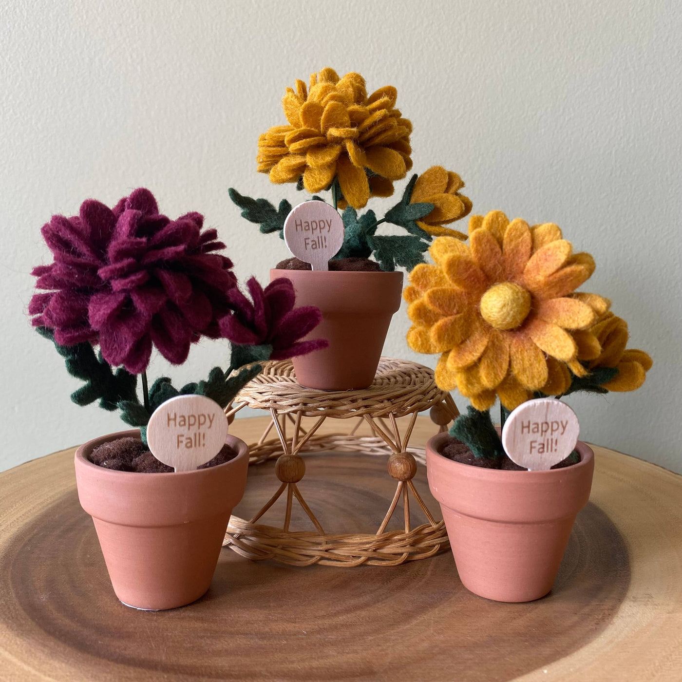 “Happy Fall” Various Handmade Felt Autumn Forever Flowers