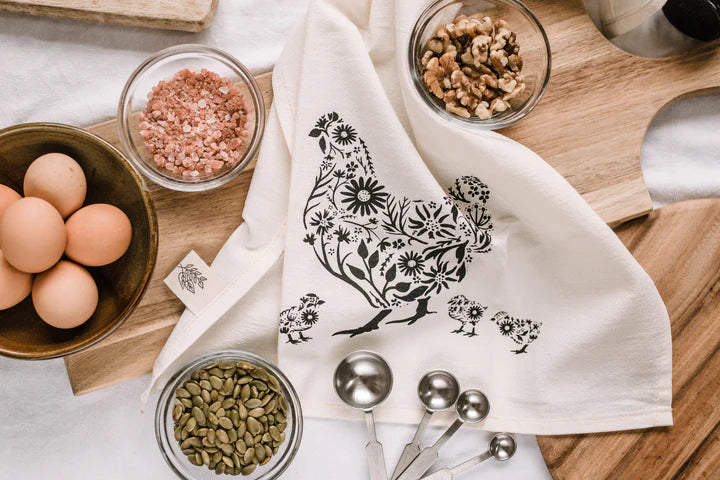 Floral Chicken & Chicks Tea / Kitchen Towel - Your Green Kitchen