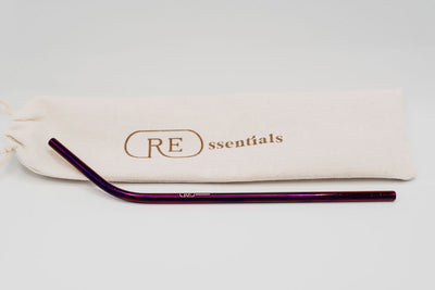 stainless steel reusable straw bent purple