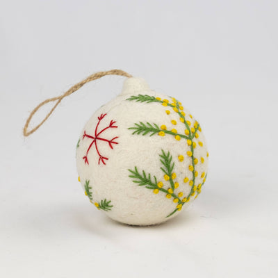 Felt Ball Hand Embroidered White / Red Assorted