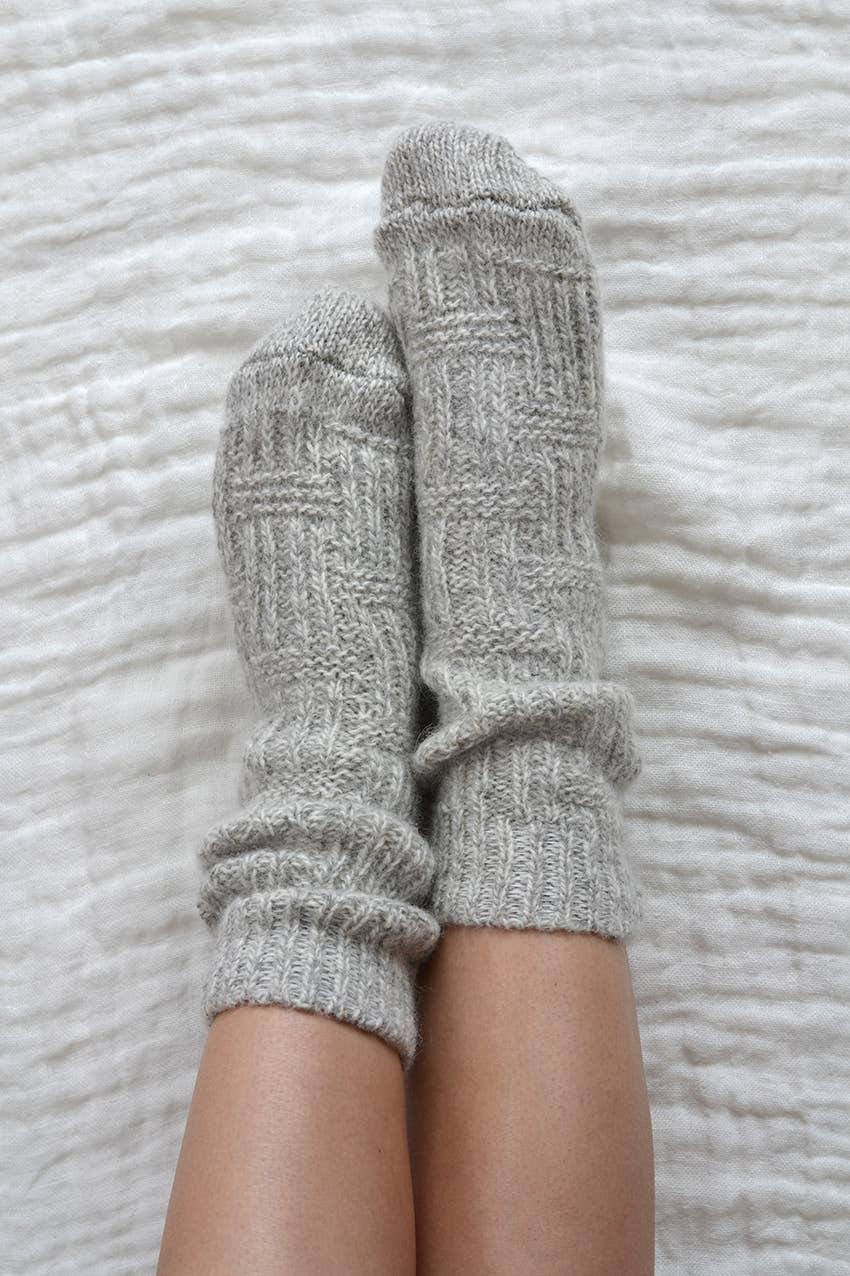Wyatt Patterned Wool Ribbed Socks Grey