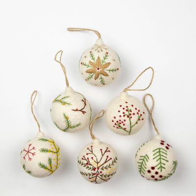 Felt Ball Hand Embroidered White / Red Assorted