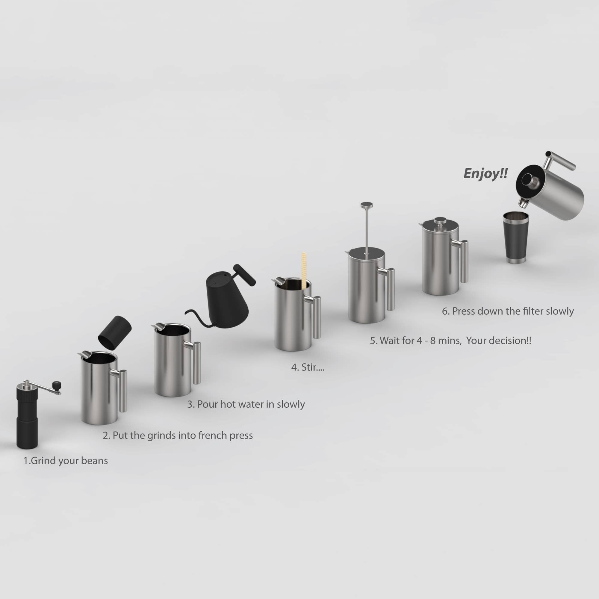 Minimal Stainless Steel Double Walled French Press