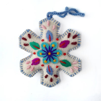 White Snowflake Embroidered Christmas Ornament, Various Colors