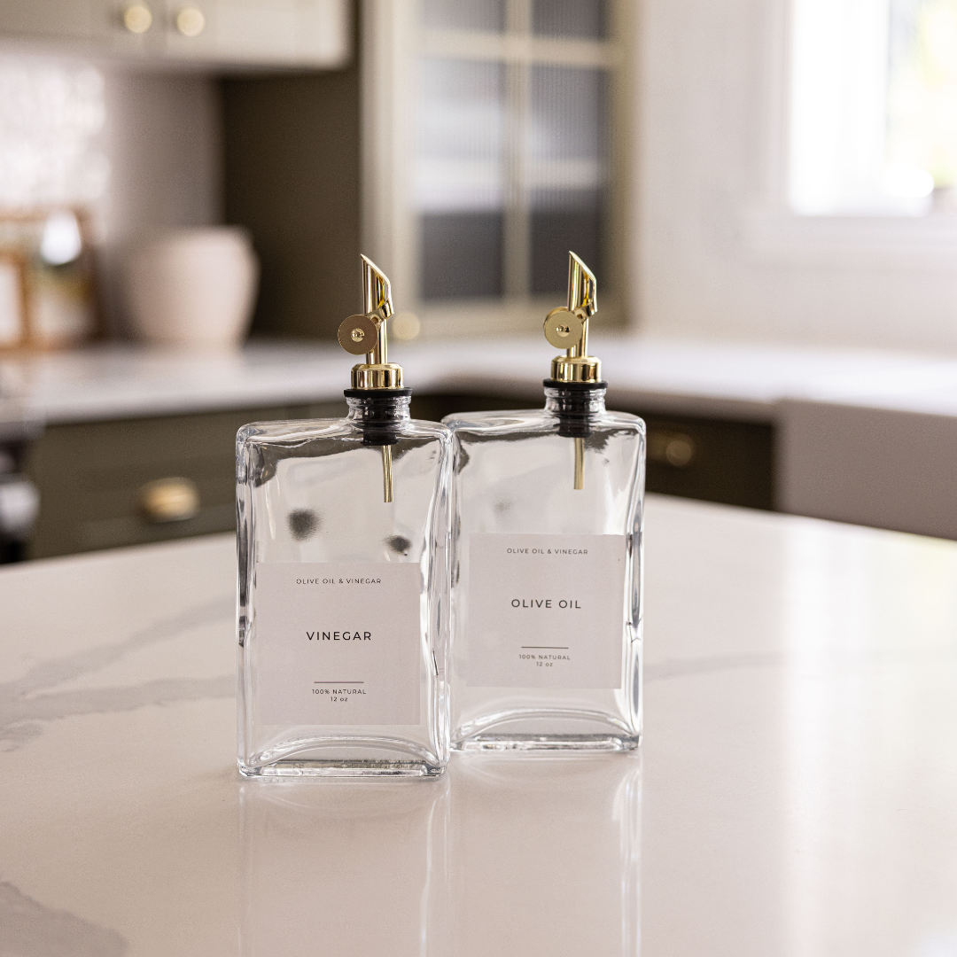 Olive Oil & Vinegar Rectangle Glass Dispenser Bottles (12oz)