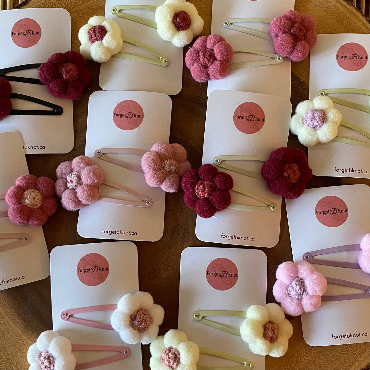 Hair Snap Clips: Handmade Macrame Knot & Pompom Flower Clips