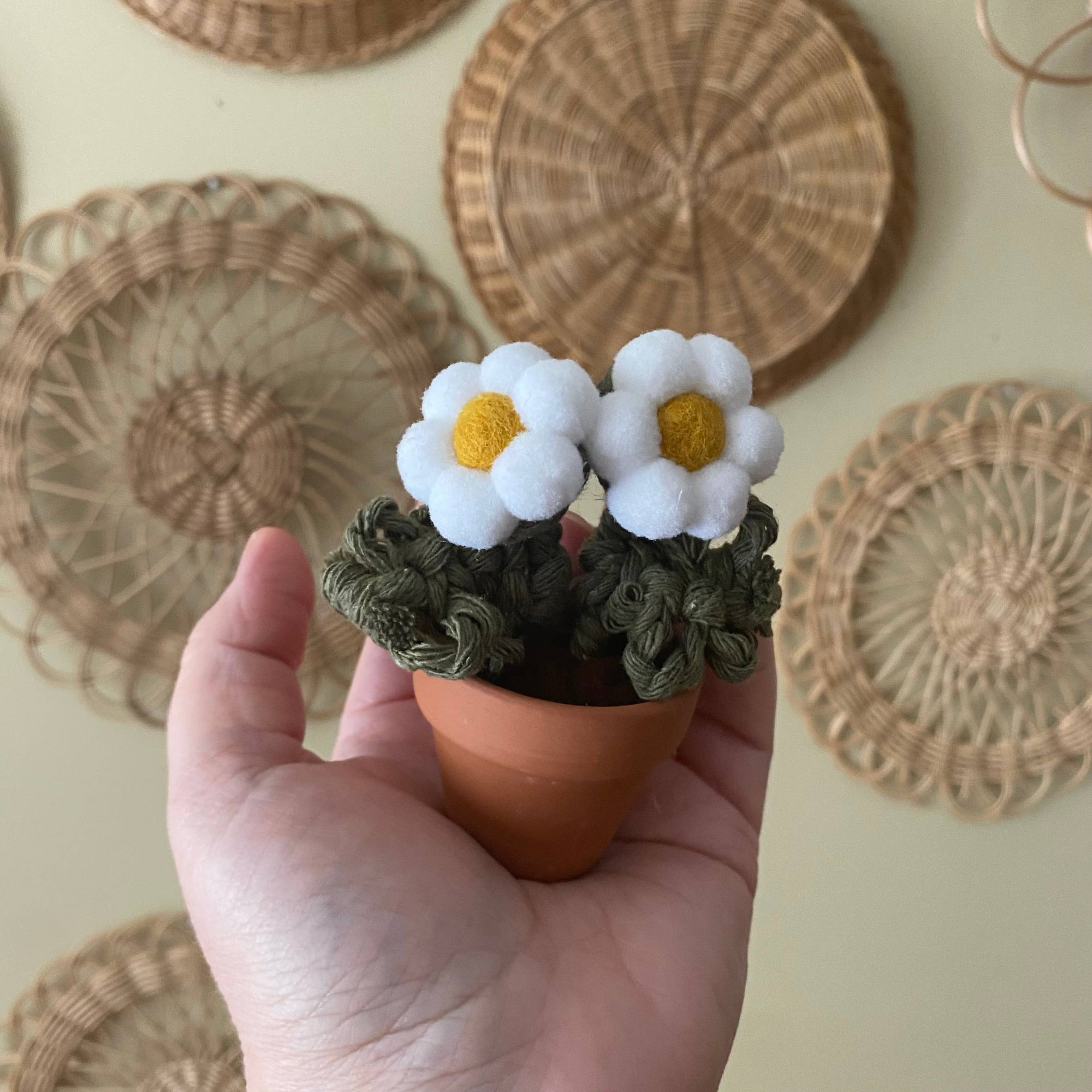 Double Flower Pompom, Felt & Macrame Forever Fibre Flower