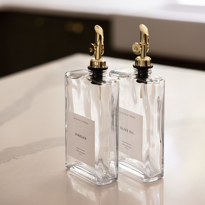 Olive Oil & Vinegar Rectangle Glass Dispenser Bottles (12oz)