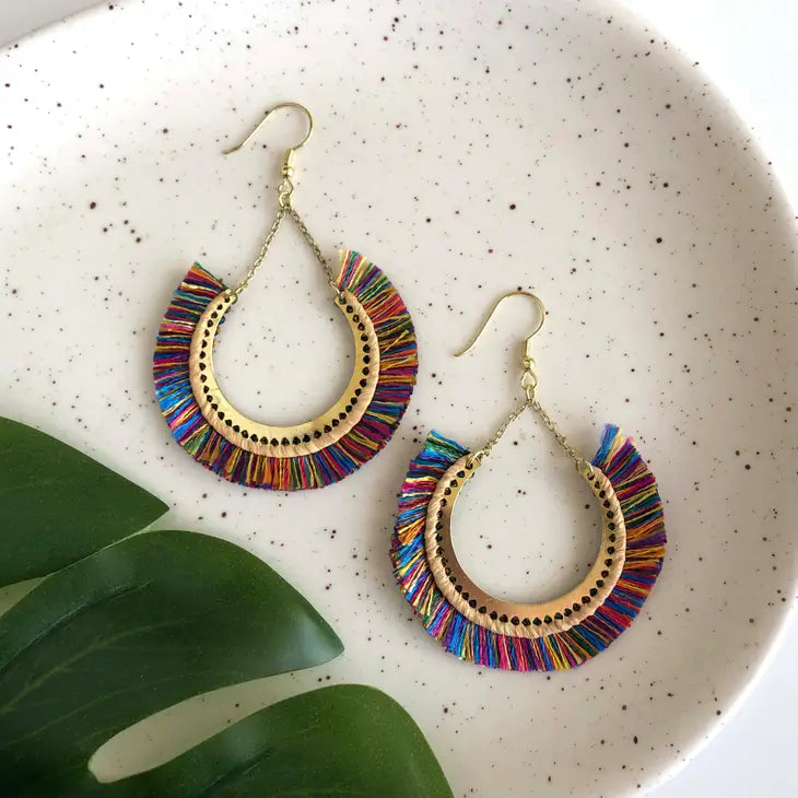 Multicolor fringe earrings discount