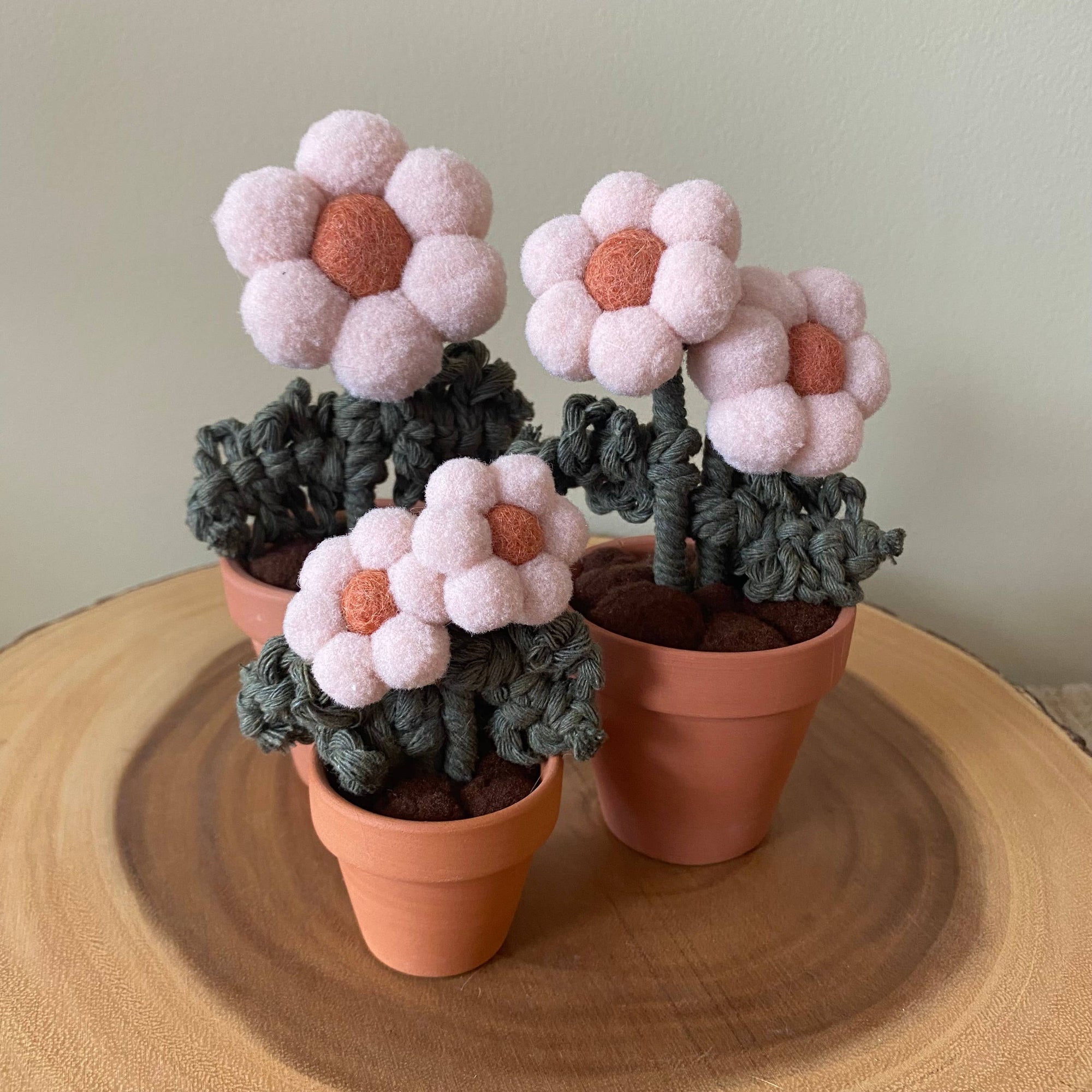 Double Flower Pompom, Felt & Macrame Forever Fibre Flower