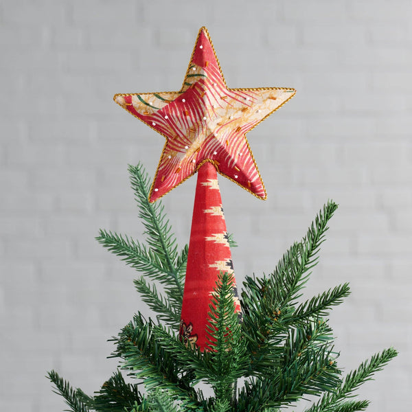 Upcycled Assorted Sari Star Tree Topper - Poured Coffee/The RE Place