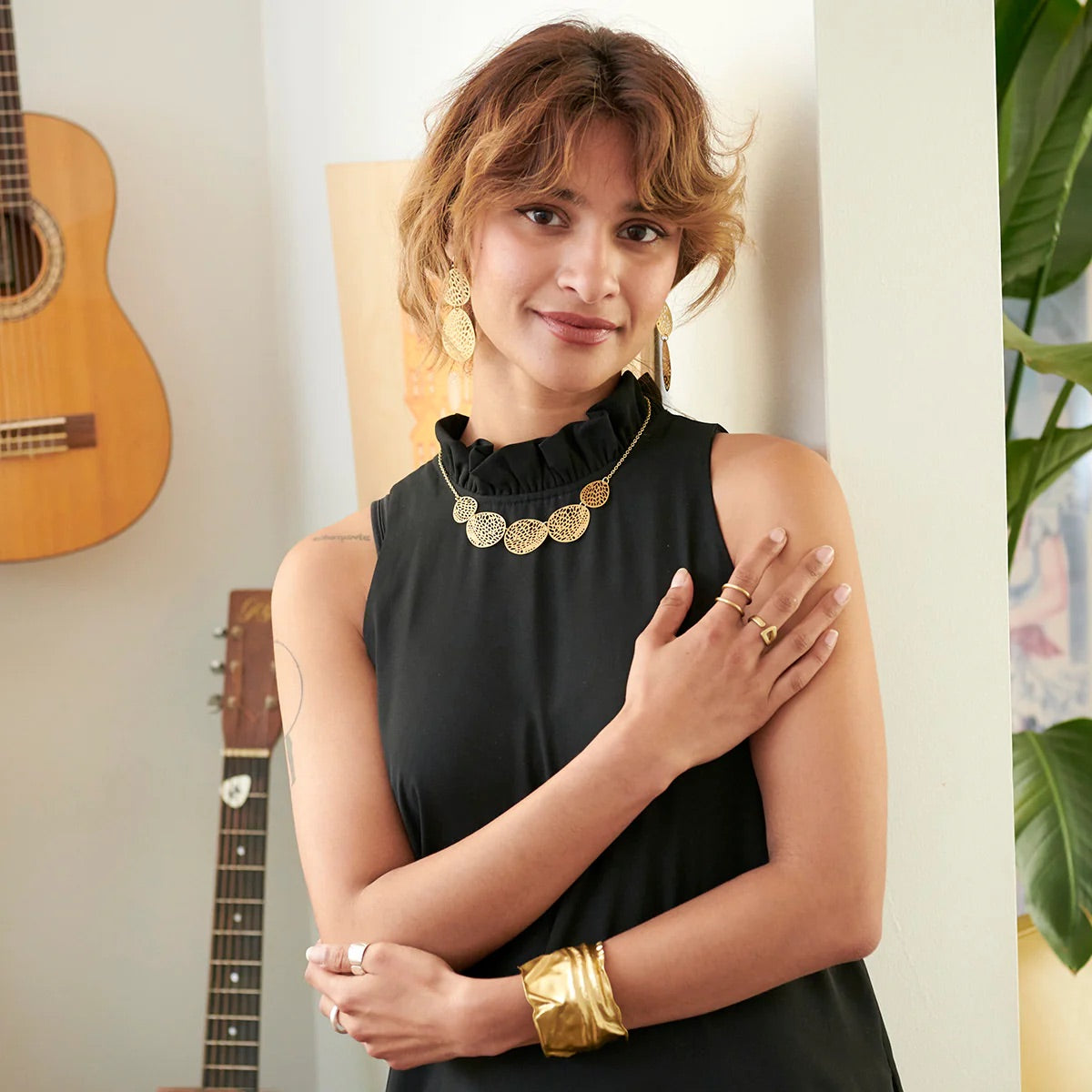 Stenciled Leaf Necklace - World Finds