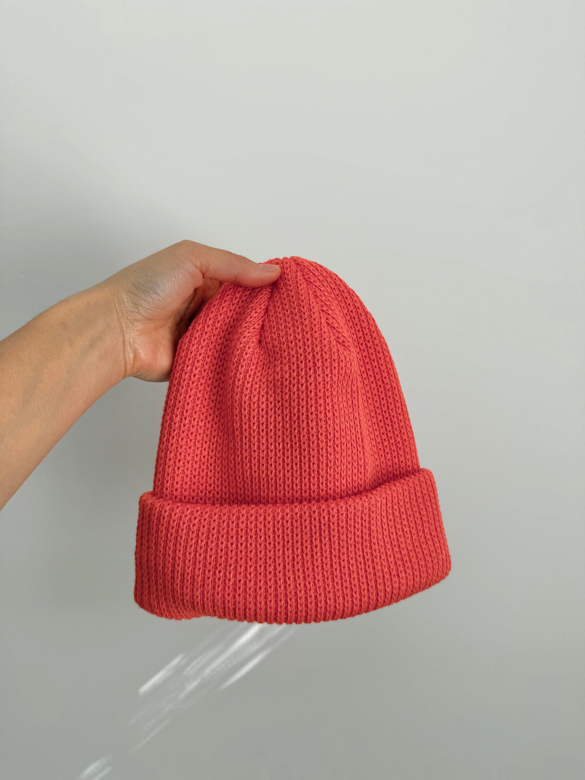 Italian Merino Wool Short Beanie - Red Coral
