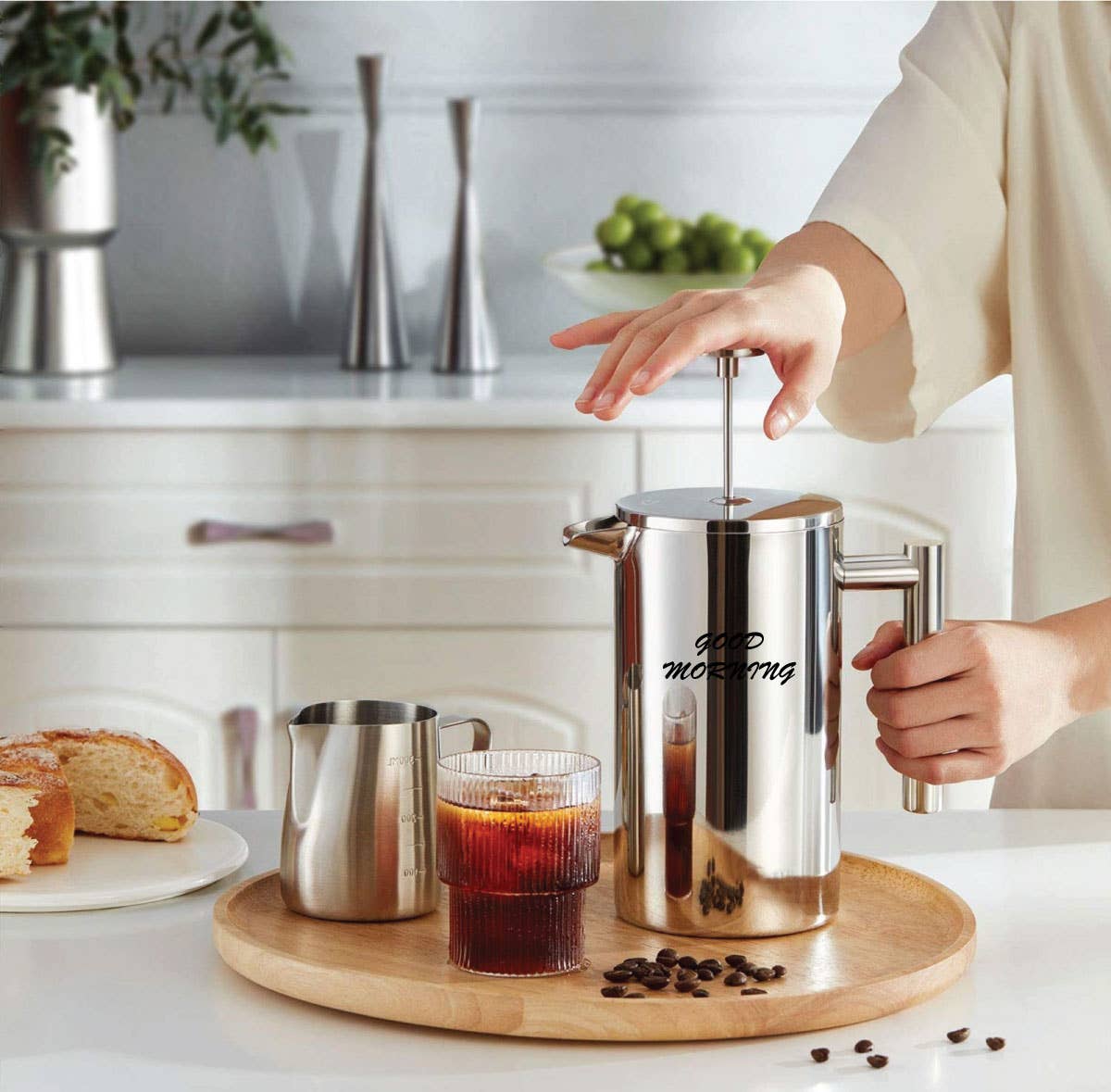 Minimal Stainless Steel Double Walled French Press