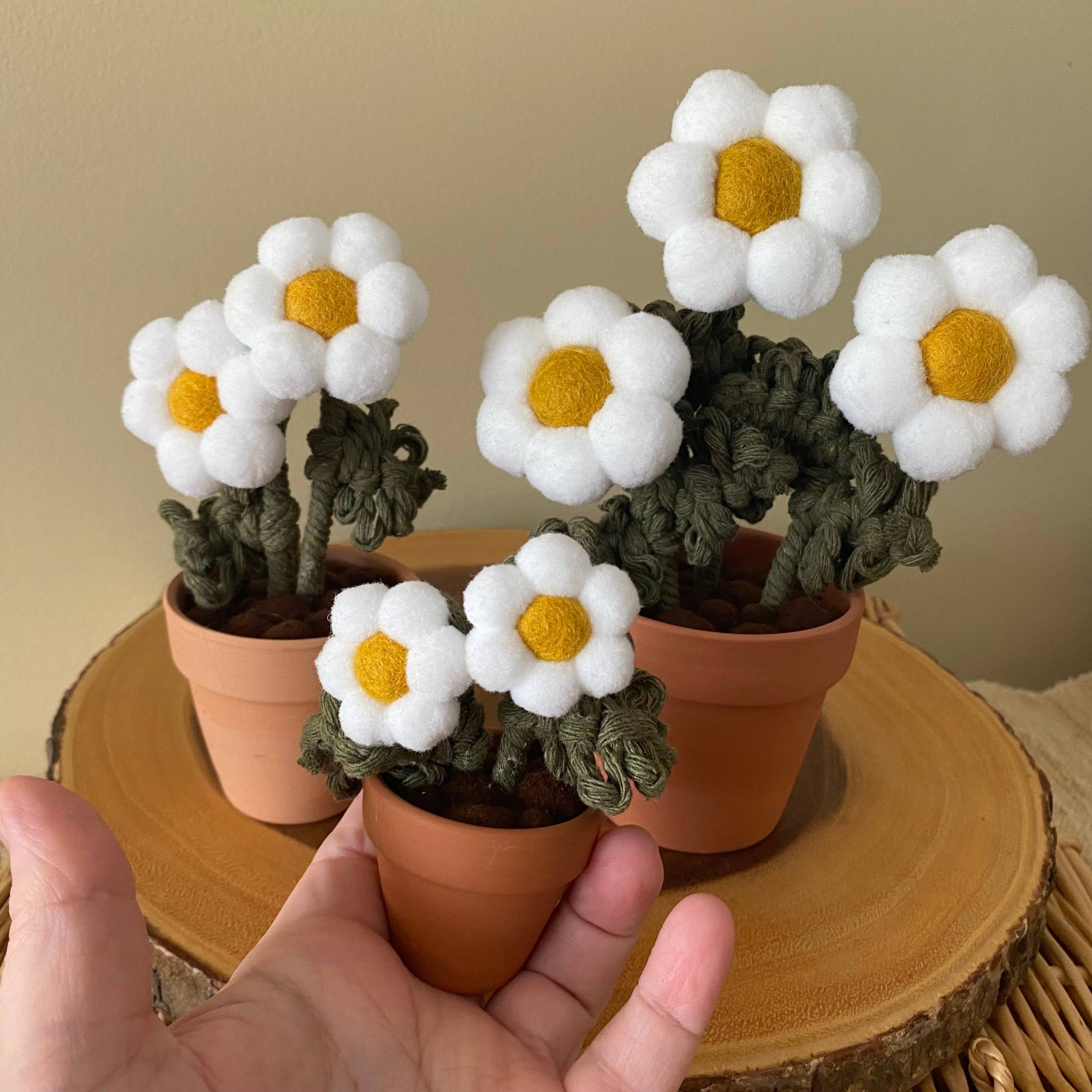 Double Flower Pompom, Felt & Macrame Forever Fibre Flower