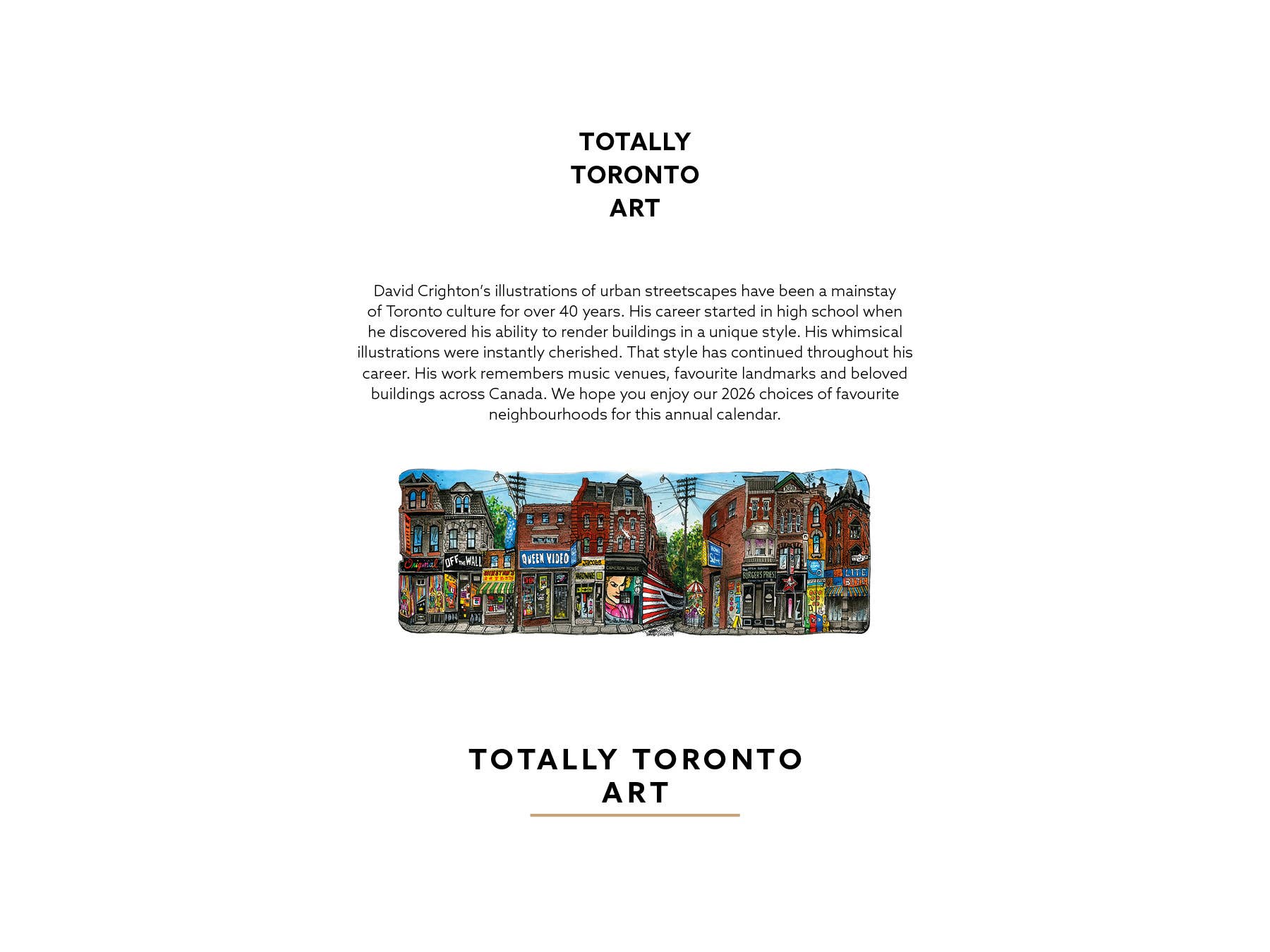 2026 Toronto Neighbourhood Calendar - 12" X 9"