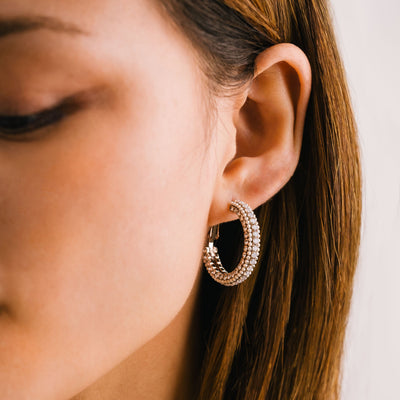 Astaire 28mm crystal hoop earrings by Lover's Tempo, styled photo