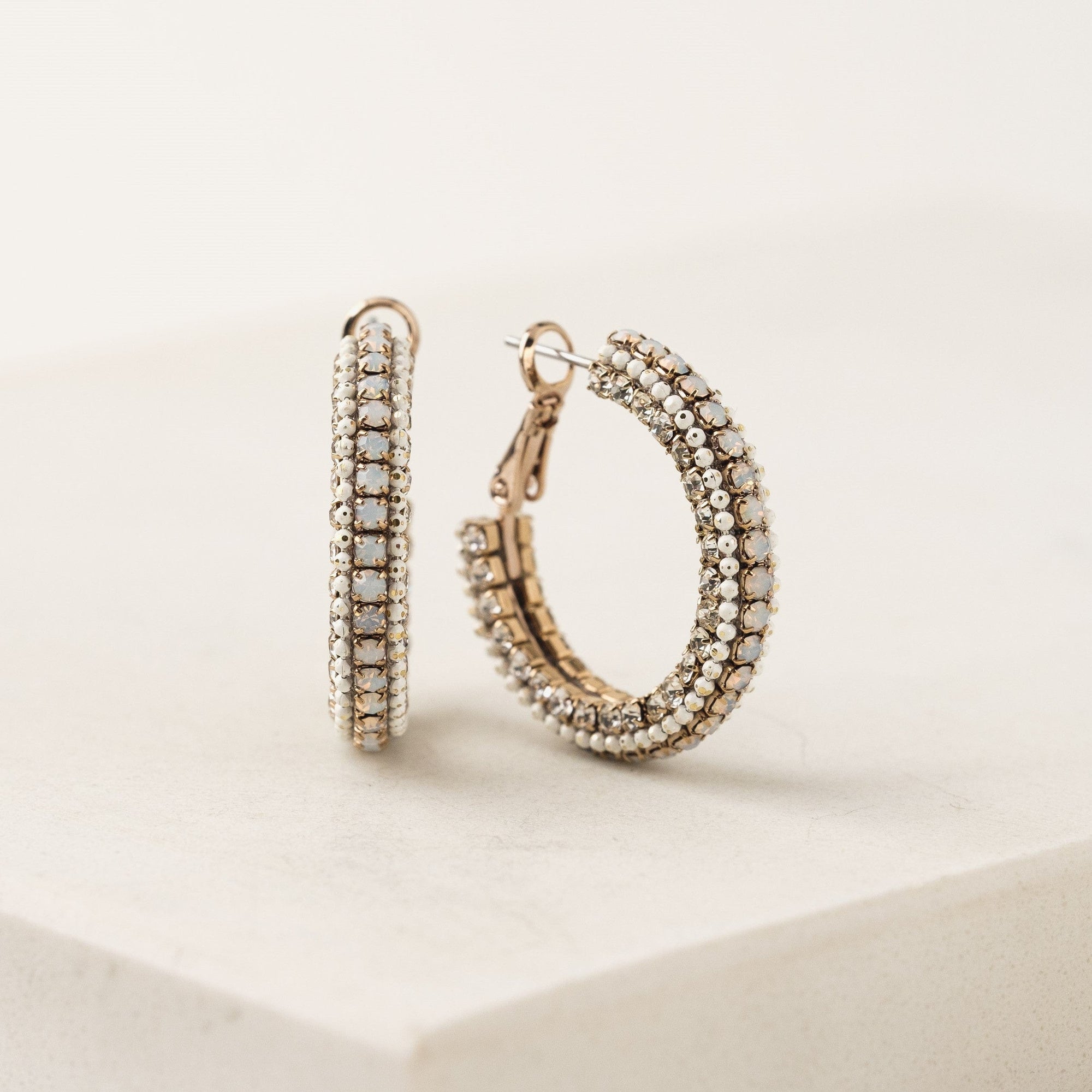 Astaire 28mm crystal hoop earrings by Lover's Tempo, close-up