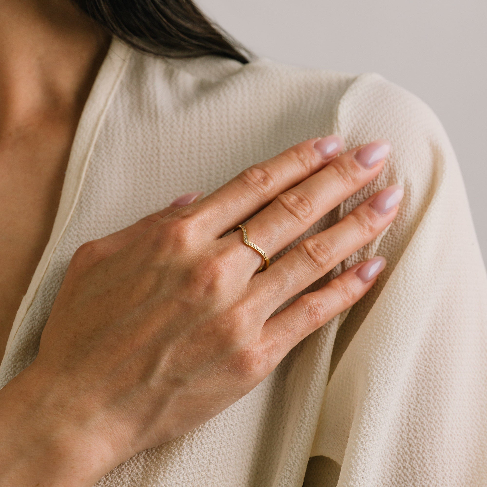 Chevron CZ ring in gold by Lover's Tempo, on the hand