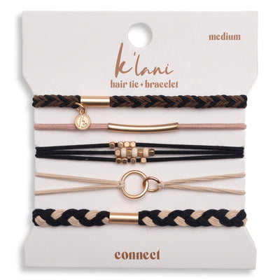 K'lani Connect Hair Tie Bracelet in black cream with gold accents