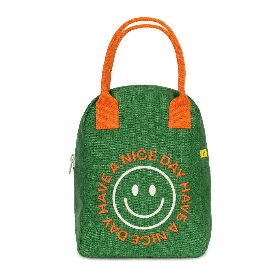 Zipper Lunch Bag: ‘Have A Nice Day’ Green - Fluf