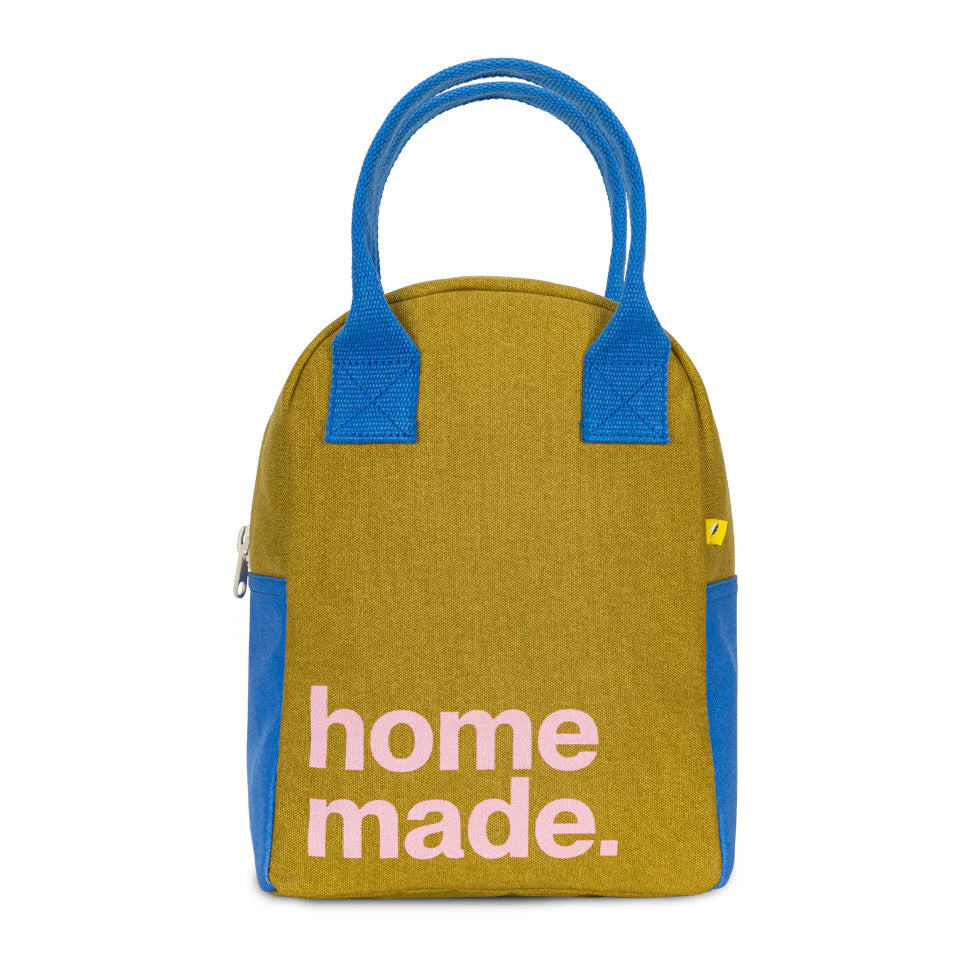 Zipper Lunch Bag: ‘homemade’ Two Tone Olive / Blue  - Fluf
