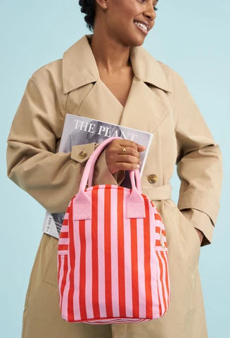 Zipper Lunch Bag: Awning Stripe Pink  -Fluf
