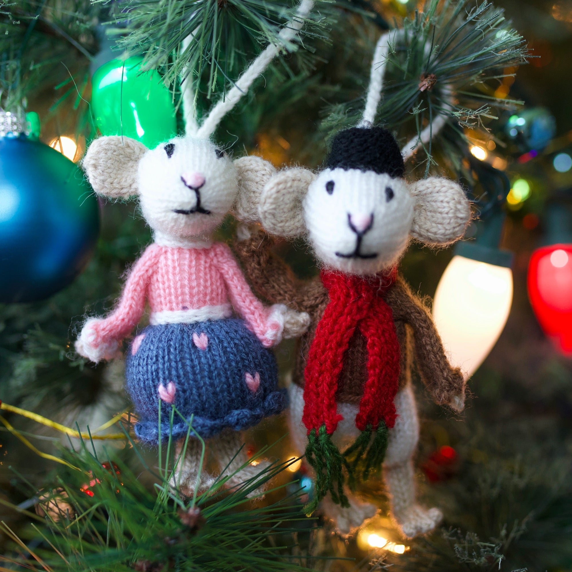 Mr. and Mrs. Mouse knit wool Christmas ornaments
