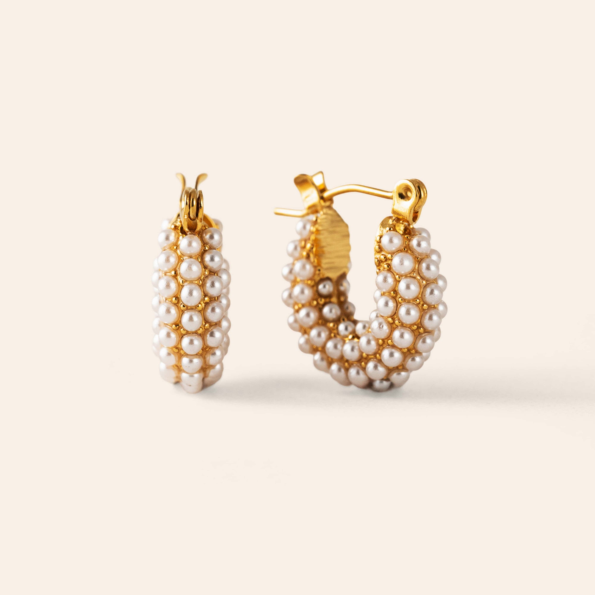 Perla pearl hoop earrings in gold by Lover's Tempo