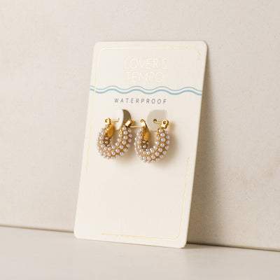 Perla pearl hoop earrings in gold by Lover's Tempo, pair
