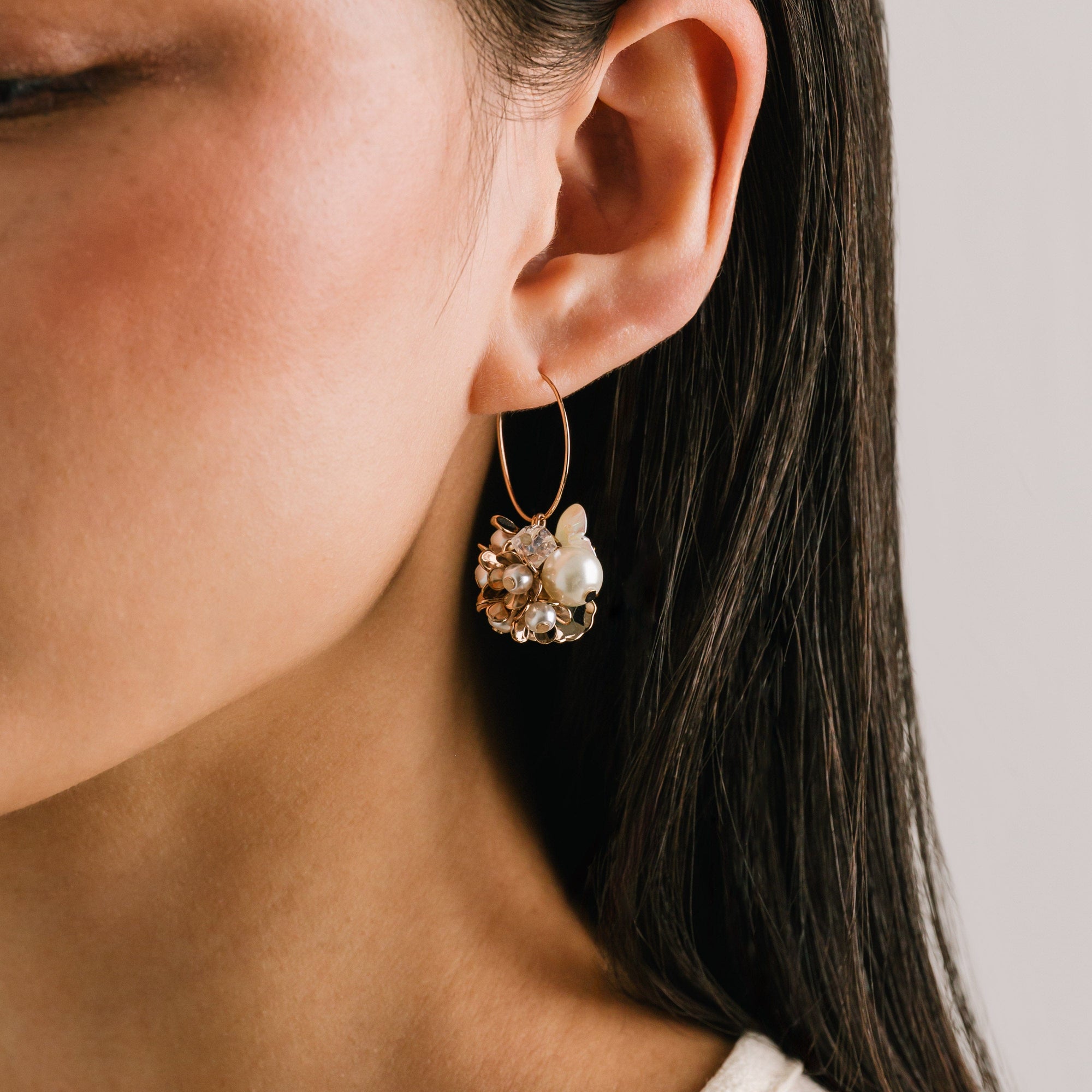 Trinket cluster hoop earrings by Lover's Tempo, styled photo