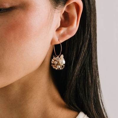 Trinket cluster hoop earrings by Lover's Tempo, styled photo
