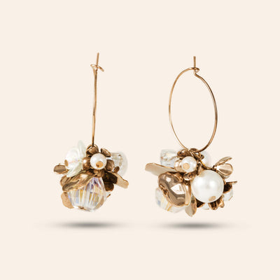 Trinket cluster hoop earrings in white by Lover's Tempo