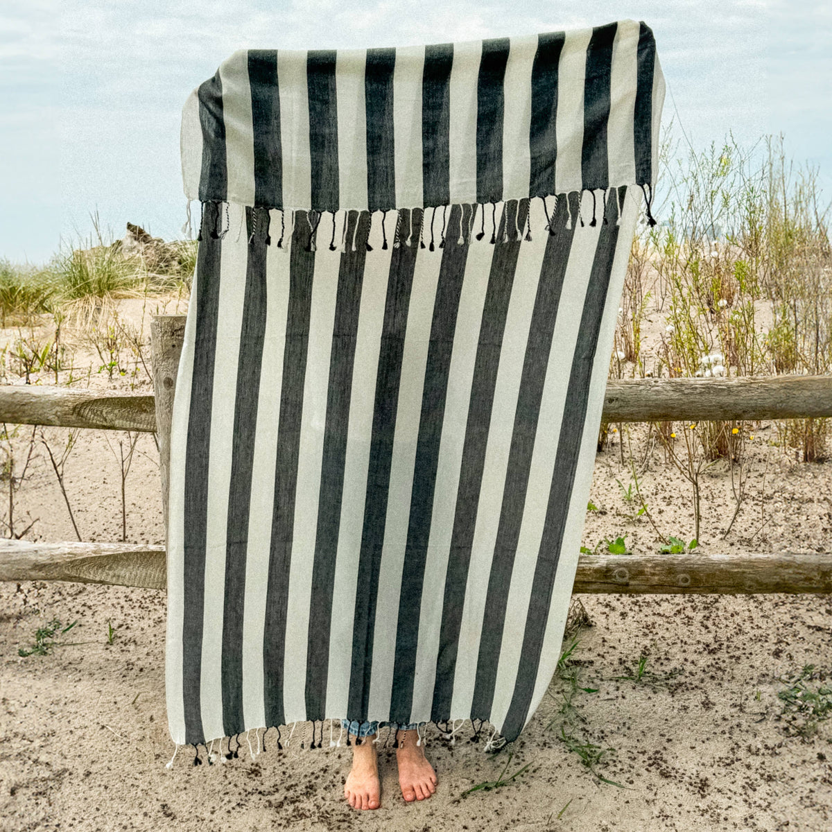 Black Striped Turkish Beach Towels