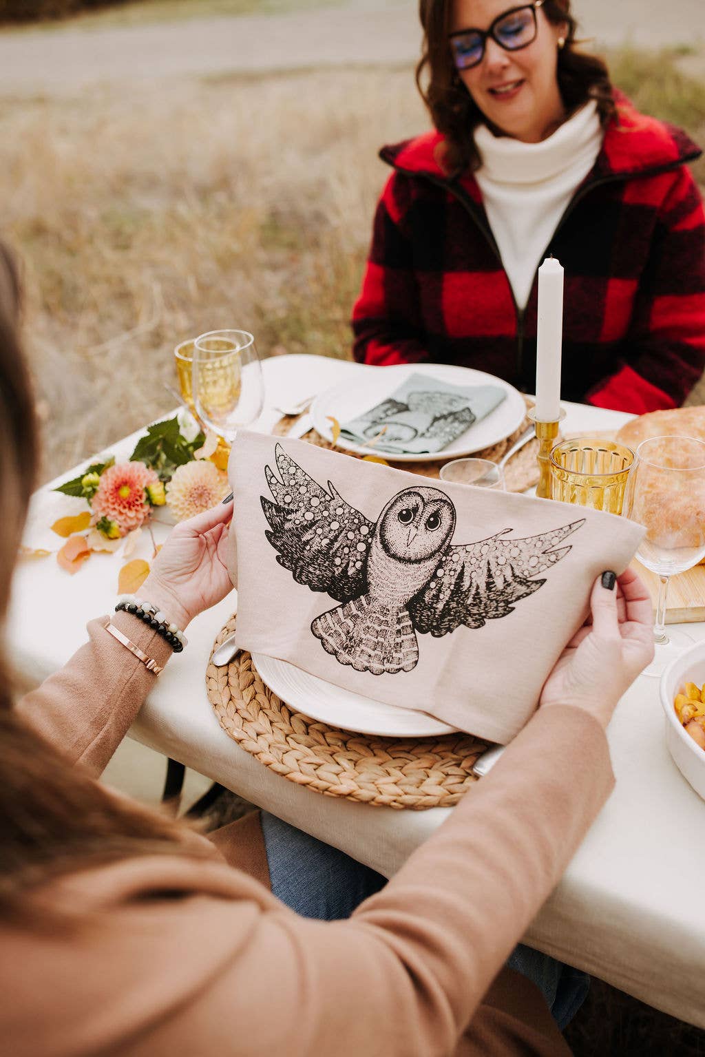 Skyline Owl Linen Blend Reusable Napkins Set of 2 - Your Green Kitchen
