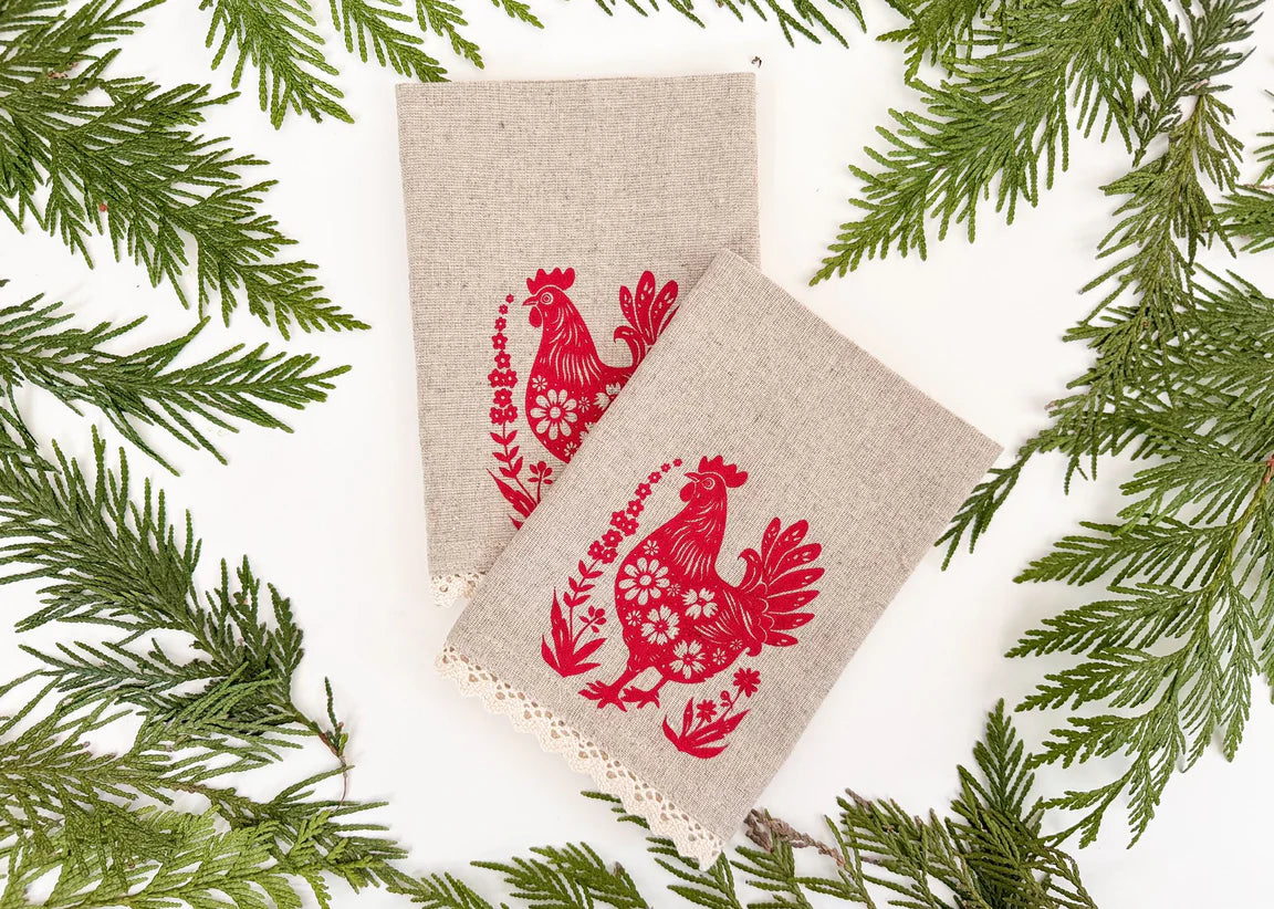 Chicken Linen Napkin Set of Two - Your Green Kitchen