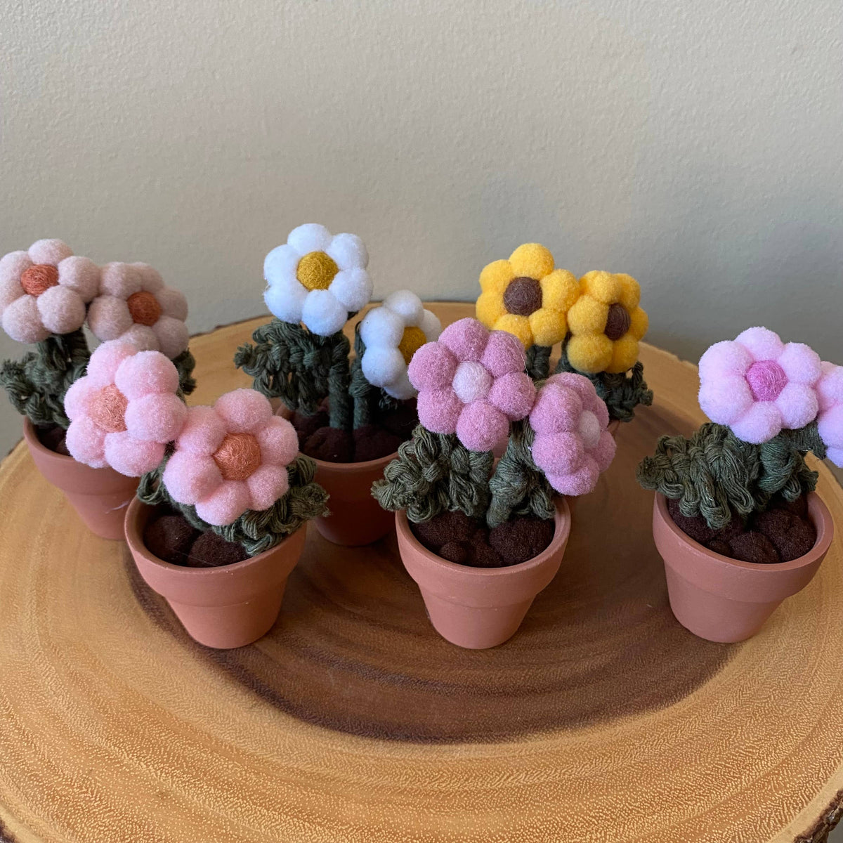 Double Flower Pompom, Felt & Macrame Forever Fibre Flower