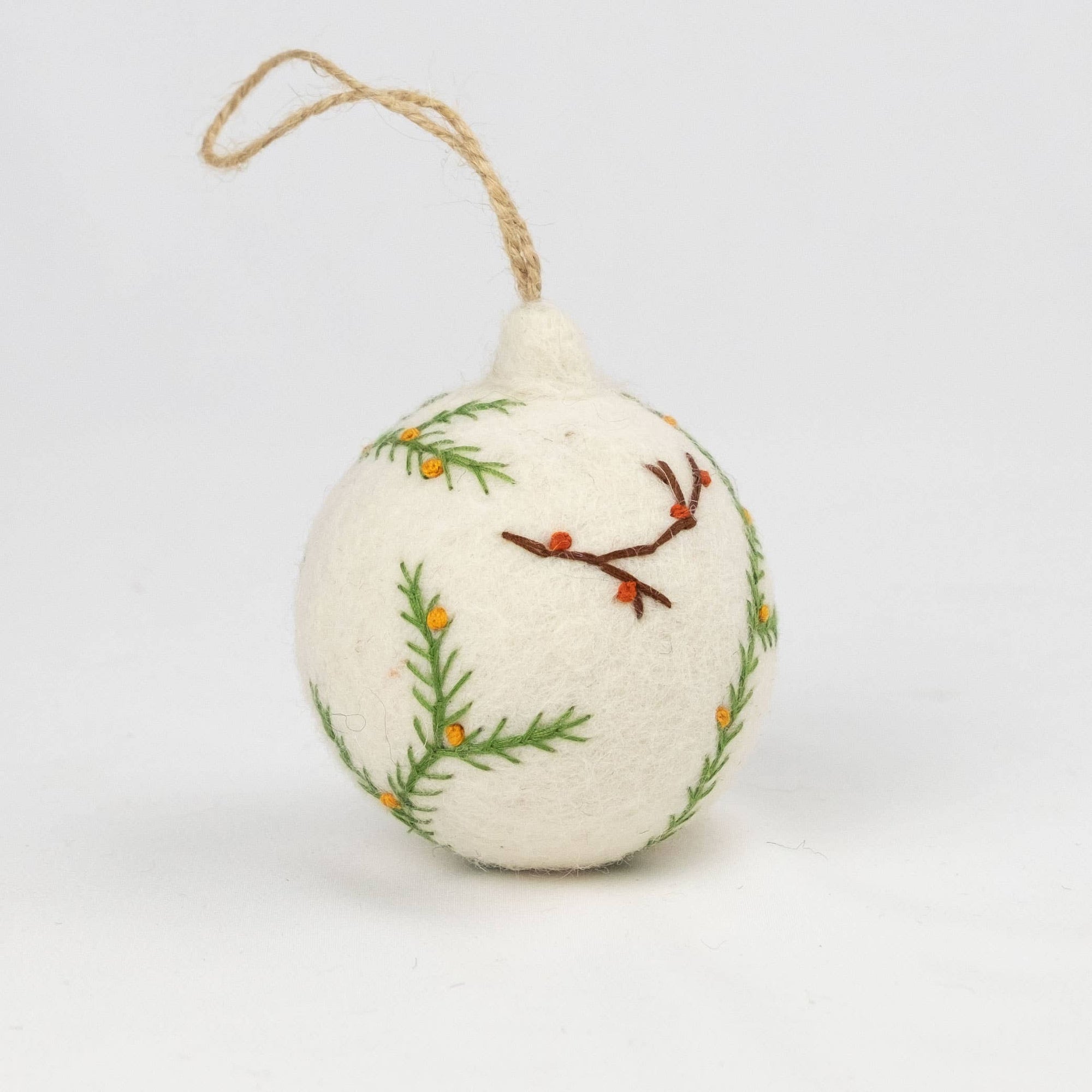 Felt Ball Hand Embroidered White / Red Assorted
