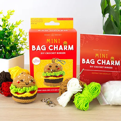 Burger crochet bag charm