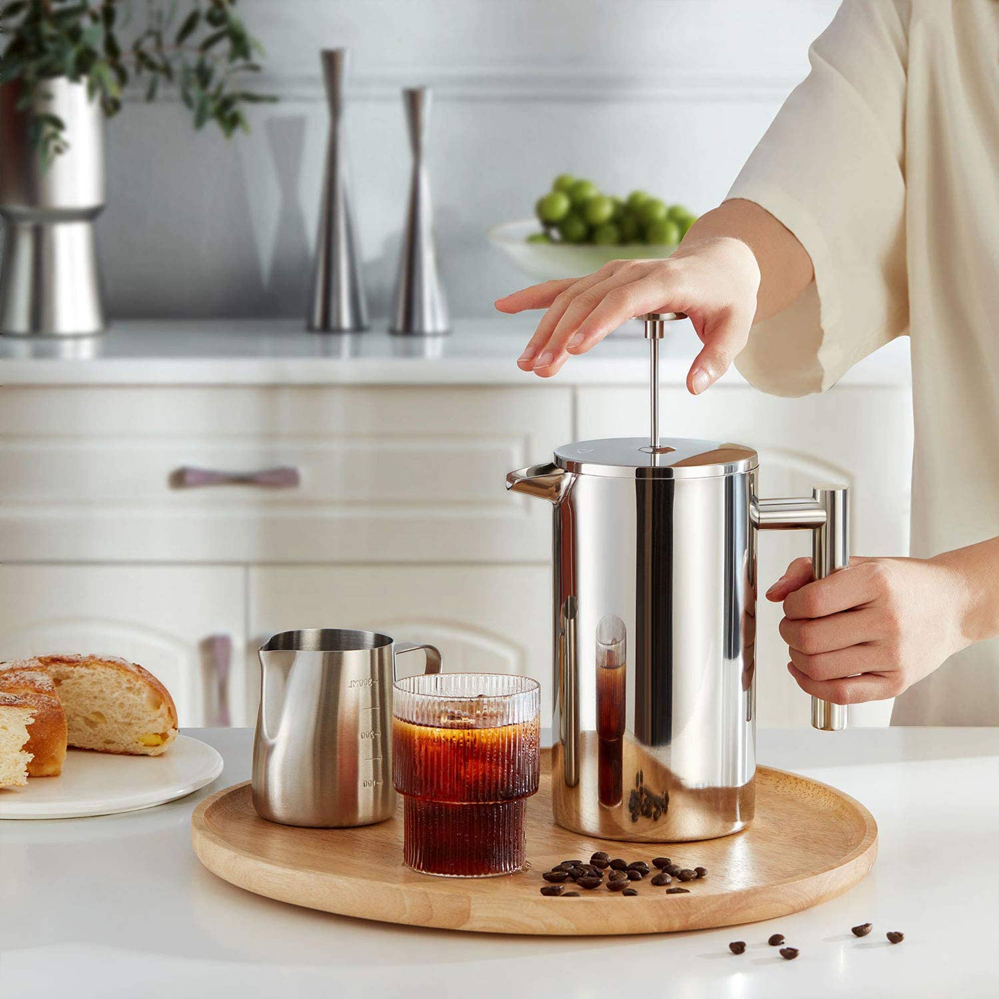 Minimal Stainless Steel Double Walled French Press