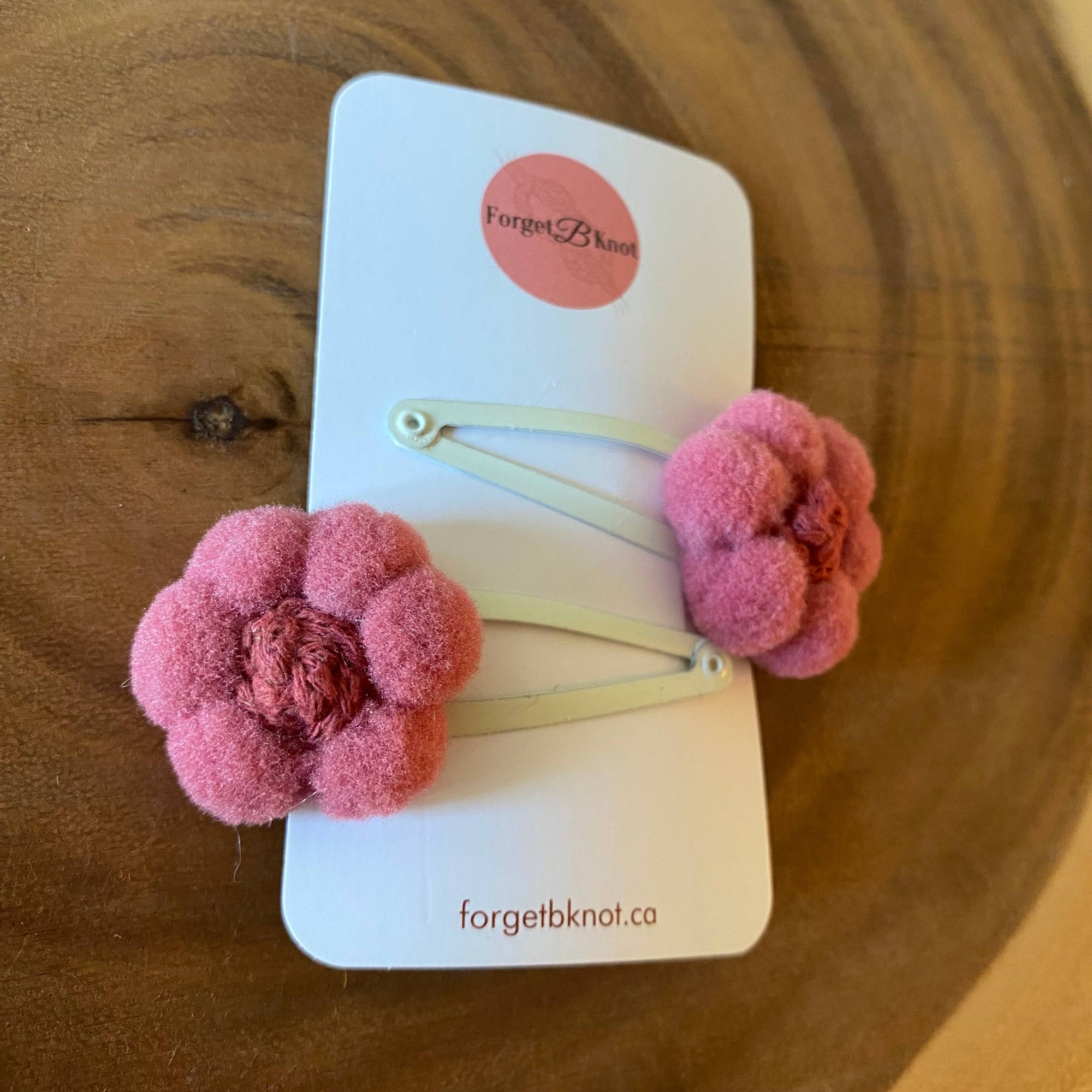 Hair Snap Clips: Handmade Macrame Knot & Pompom Flower Clips