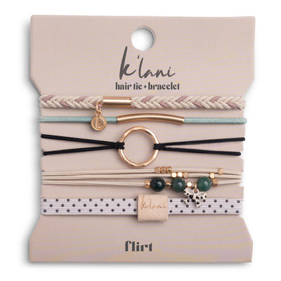 K'lani Flirt Hair Tie Bracelet in polka dot cream and black