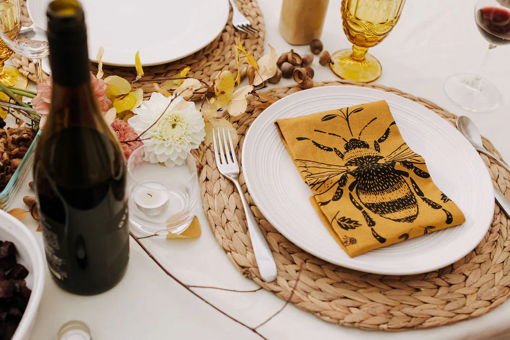 Golden Bee Linen Napkin Set of Two - Your Green Kitchen