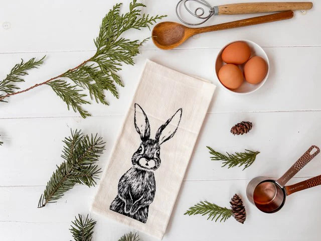Rabbit / Bunny Tea Towel with Hangtag - Your Green Kitchen