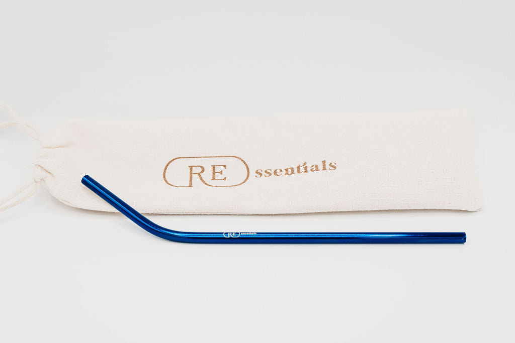 stainless steel reusable straw bent blue