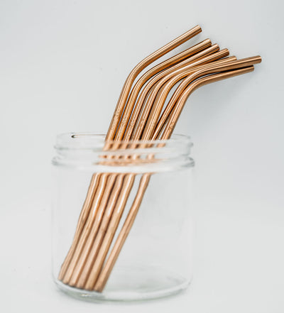 stainless steel reusable straw bent rose gold seven in a jar